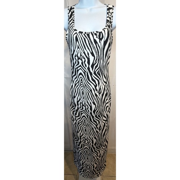 The Unbranded Brand Dresses & Skirts - Women's Zebra Print Bodycon Tank Midi Dress Black White Sleeveless Size S